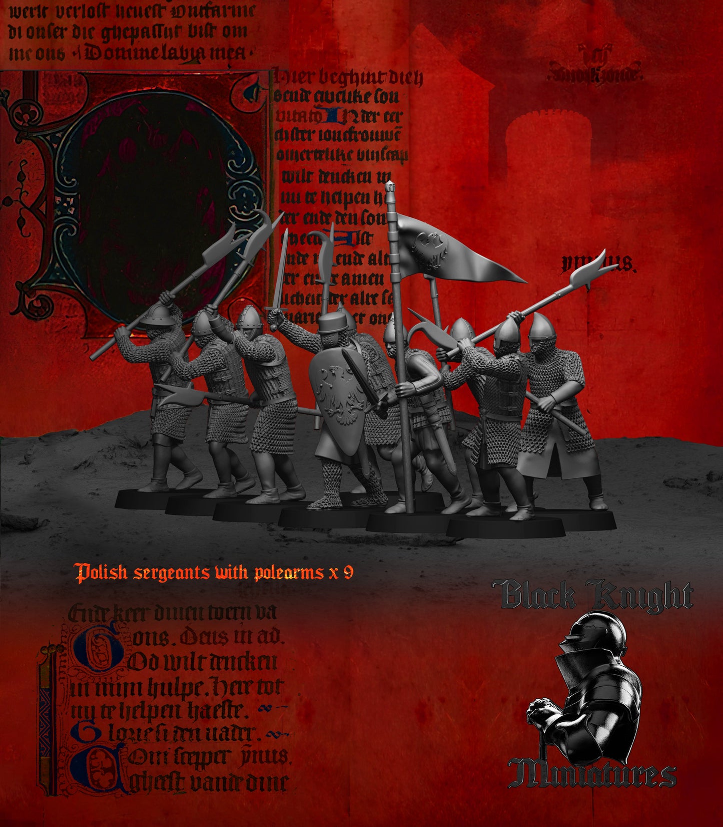13th Century Polish Sergeants with Polearms | 28mm Scale | Black Knight Miniatures