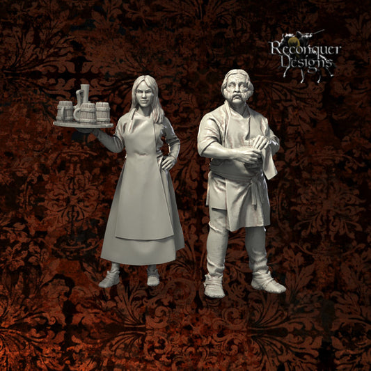 Barkeep & Waitress | 28mm Scale | Reconquer Designs