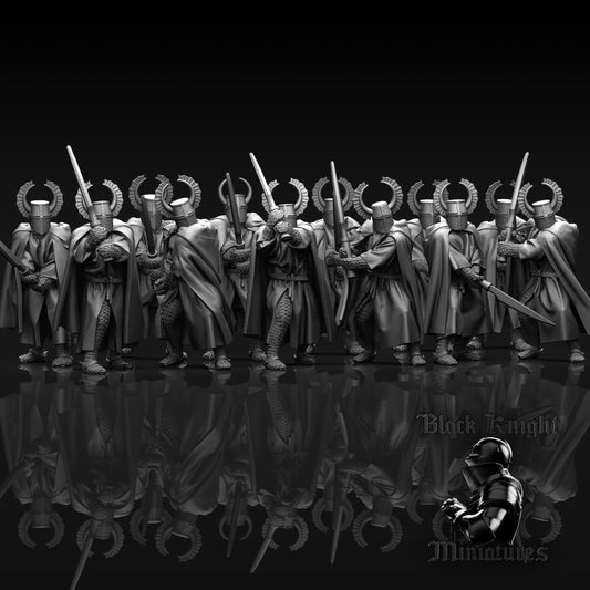 13th Century Teutonic Knights with Winged Great Helms and Faussarts  | 28mm Scale | Black Knight Miniatures