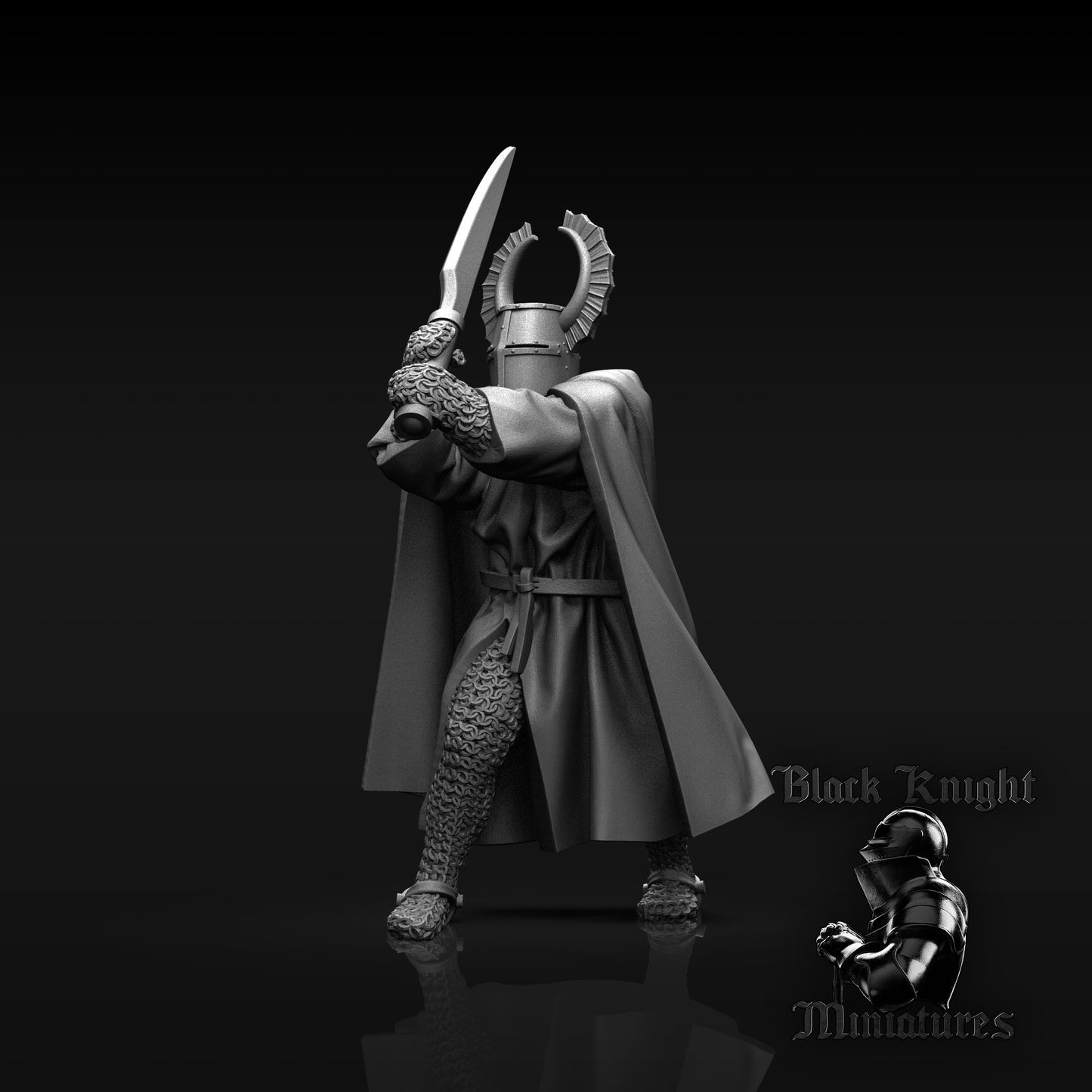 13th Century Teutonic Knights with Winged Great Helms and Faussarts | 28mm Scale | Black Knight Miniatures