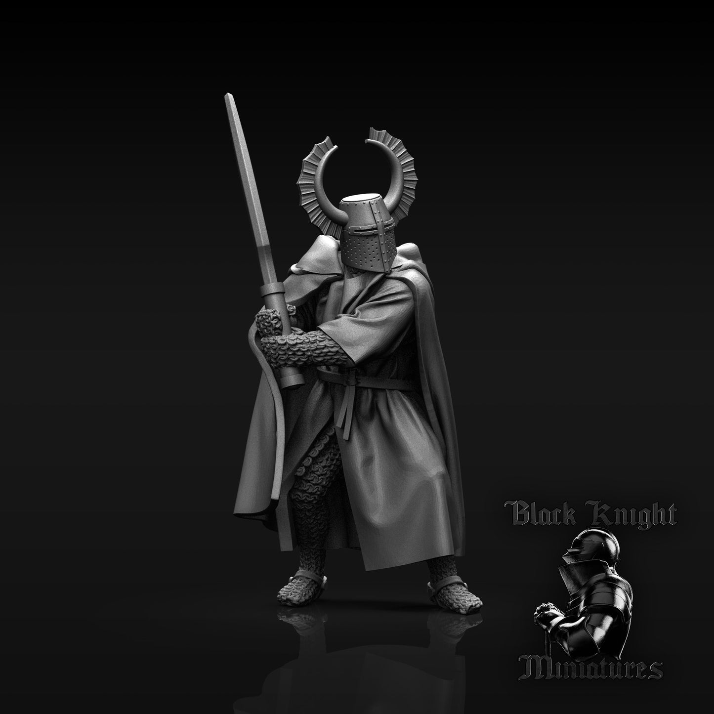 13th Century Teutonic Knights with Winged Great Helms and Faussarts | 28mm Scale | Black Knight Miniatures