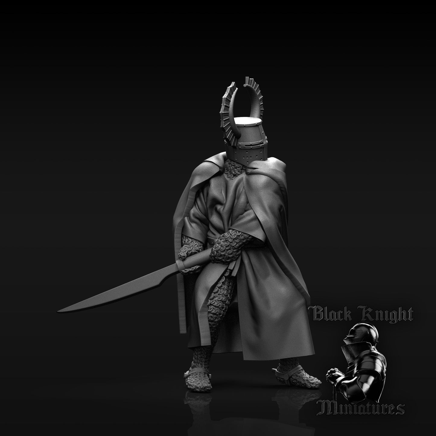 13th Century Teutonic Knights with Winged Great Helms and Faussarts | 28mm Scale | Black Knight Miniatures