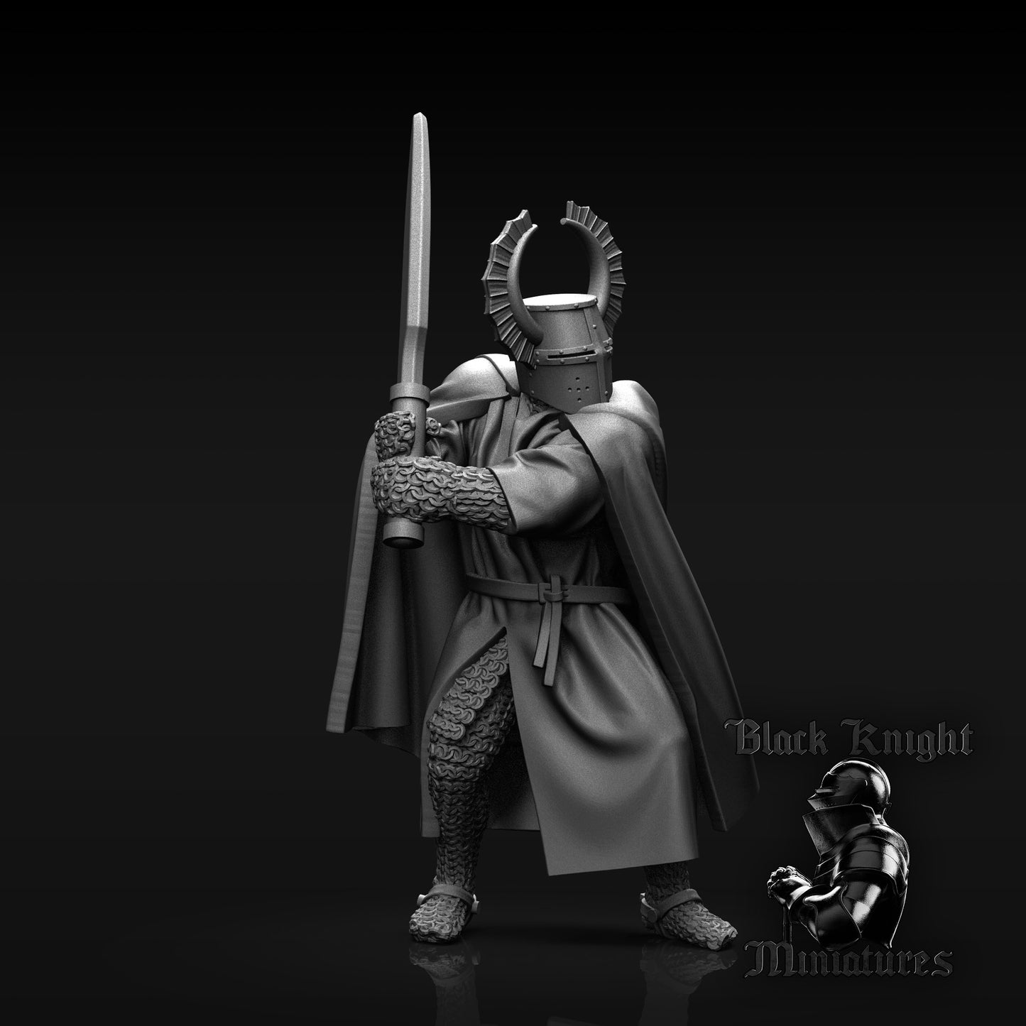 13th Century Teutonic Knights with Winged Great Helms and Faussarts | 28mm Scale | Black Knight Miniatures
