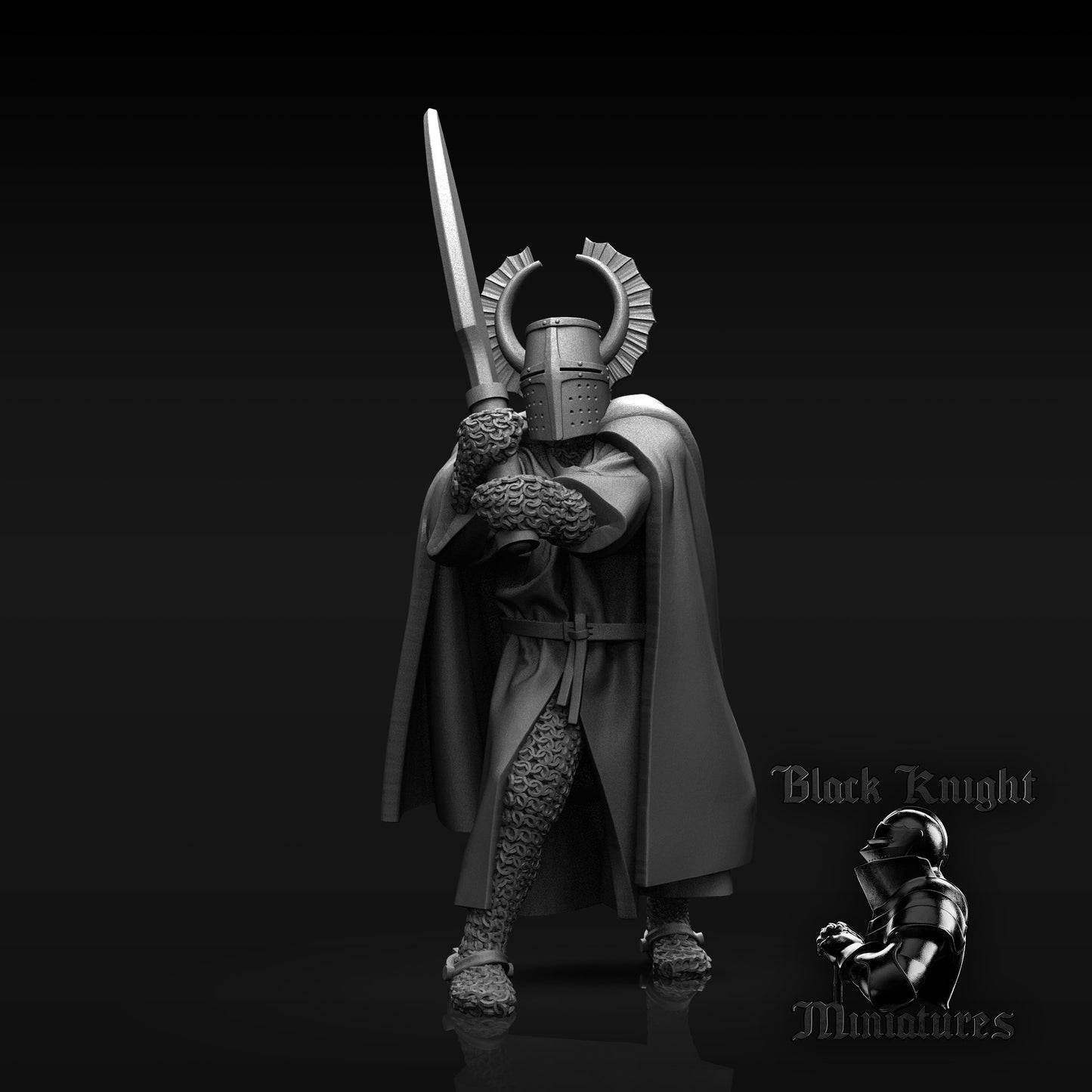 13th Century Teutonic Knights with Winged Great Helms and Faussarts | 28mm Scale | Black Knight Miniatures