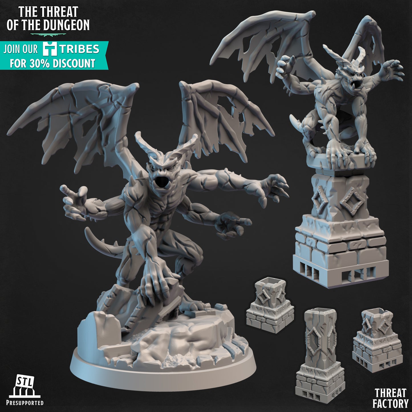Giant Four Armed Gargoyle | The Threat of the Dungeon | 28mm Scale | Threat Factory