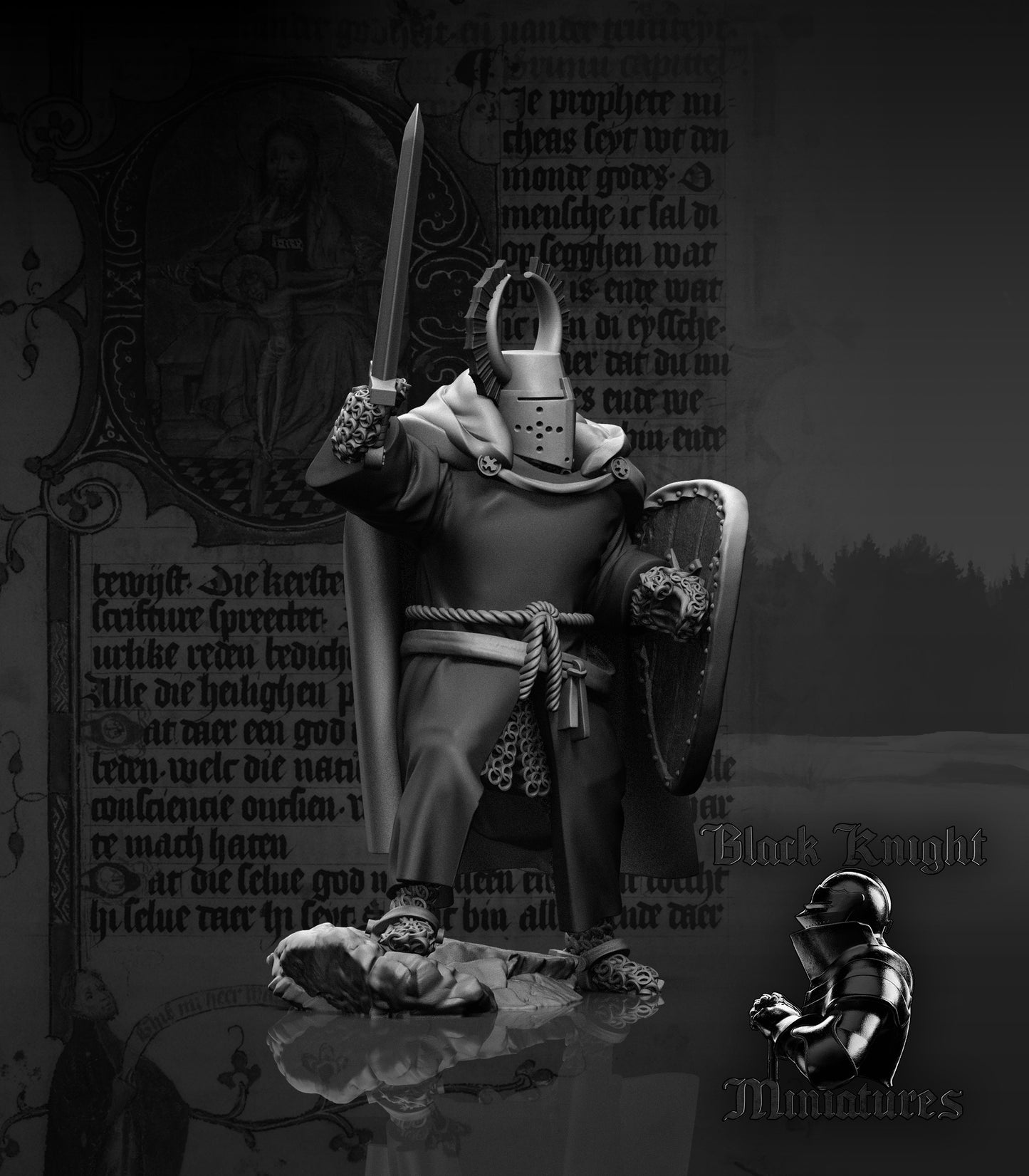 13th Century Teutonic Knights on Foot Command Group | 28mm Scale | Black Knight Miniatures