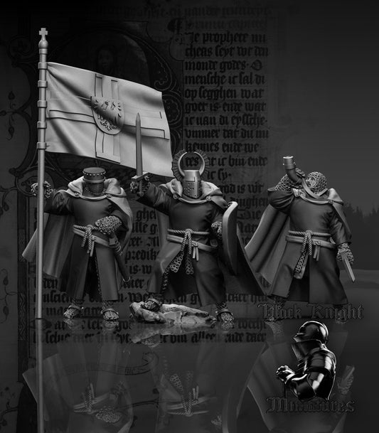 13th Century Teutonic Knights on Foot Command Group | 28mm Scale | Black Knight Miniatures