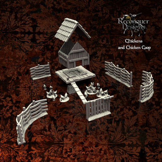 Chickens & Chicken Coop | 28mm Scale | Reconquer Designs