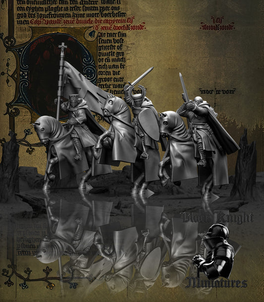 13th Century Teutonic Knights Mounted Command Group | 28mm Scale | Black Knight Miniatures