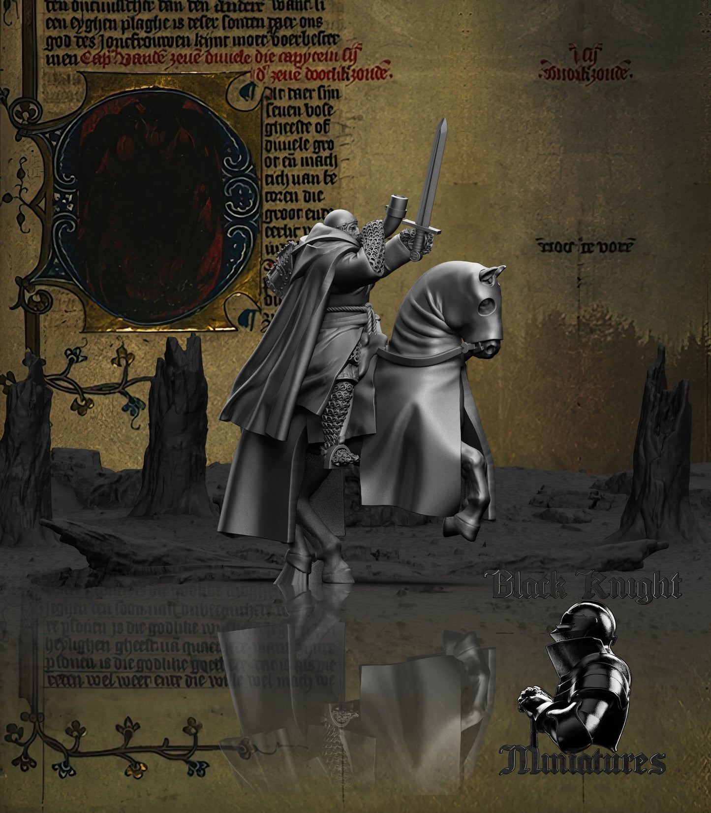 13th Century Teutonic Knights Mounted Command Group | 28mm Scale | Black Knight Miniatures