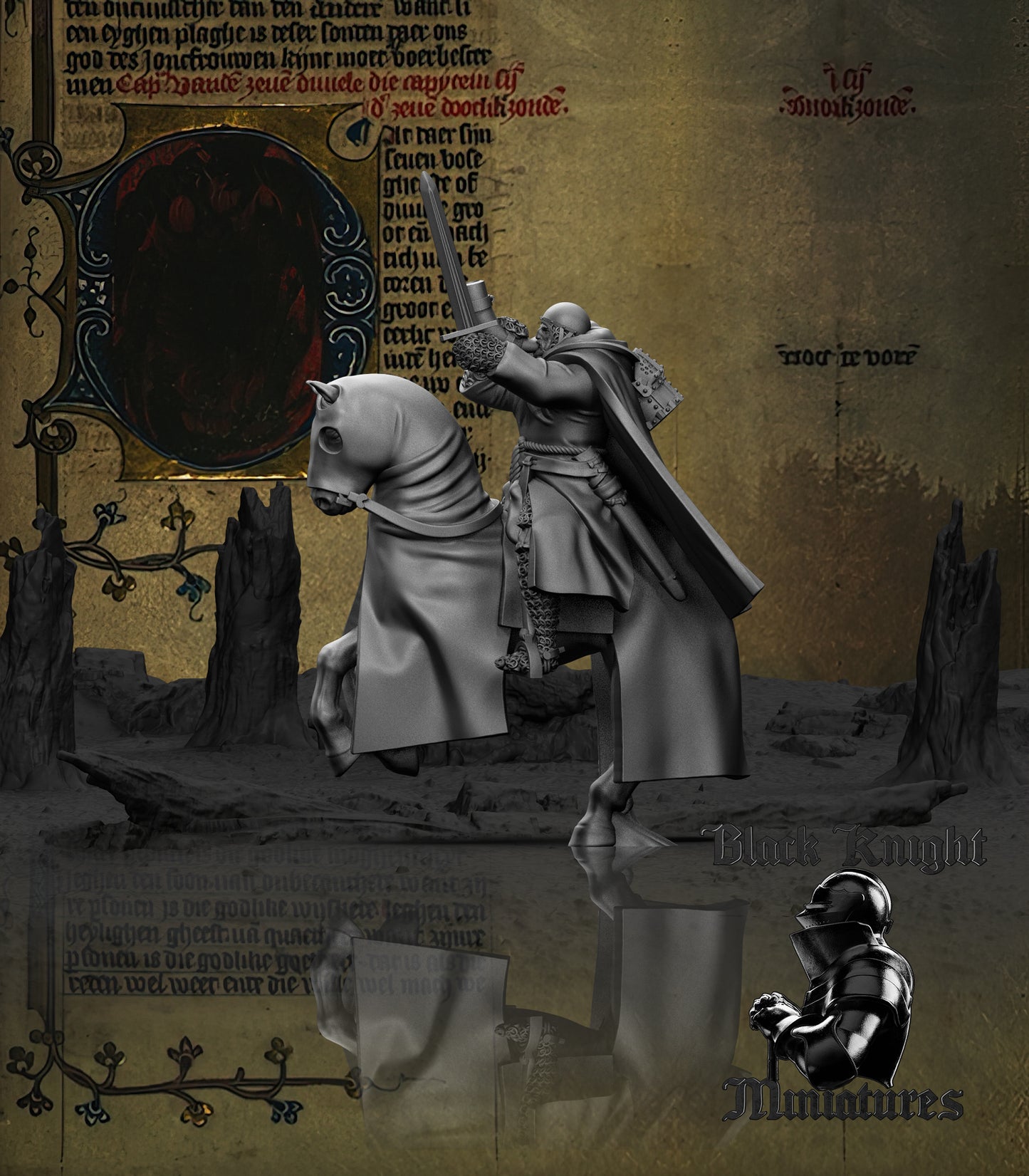 13th Century Teutonic Knights Mounted Command Group | 28mm Scale | Black Knight Miniatures