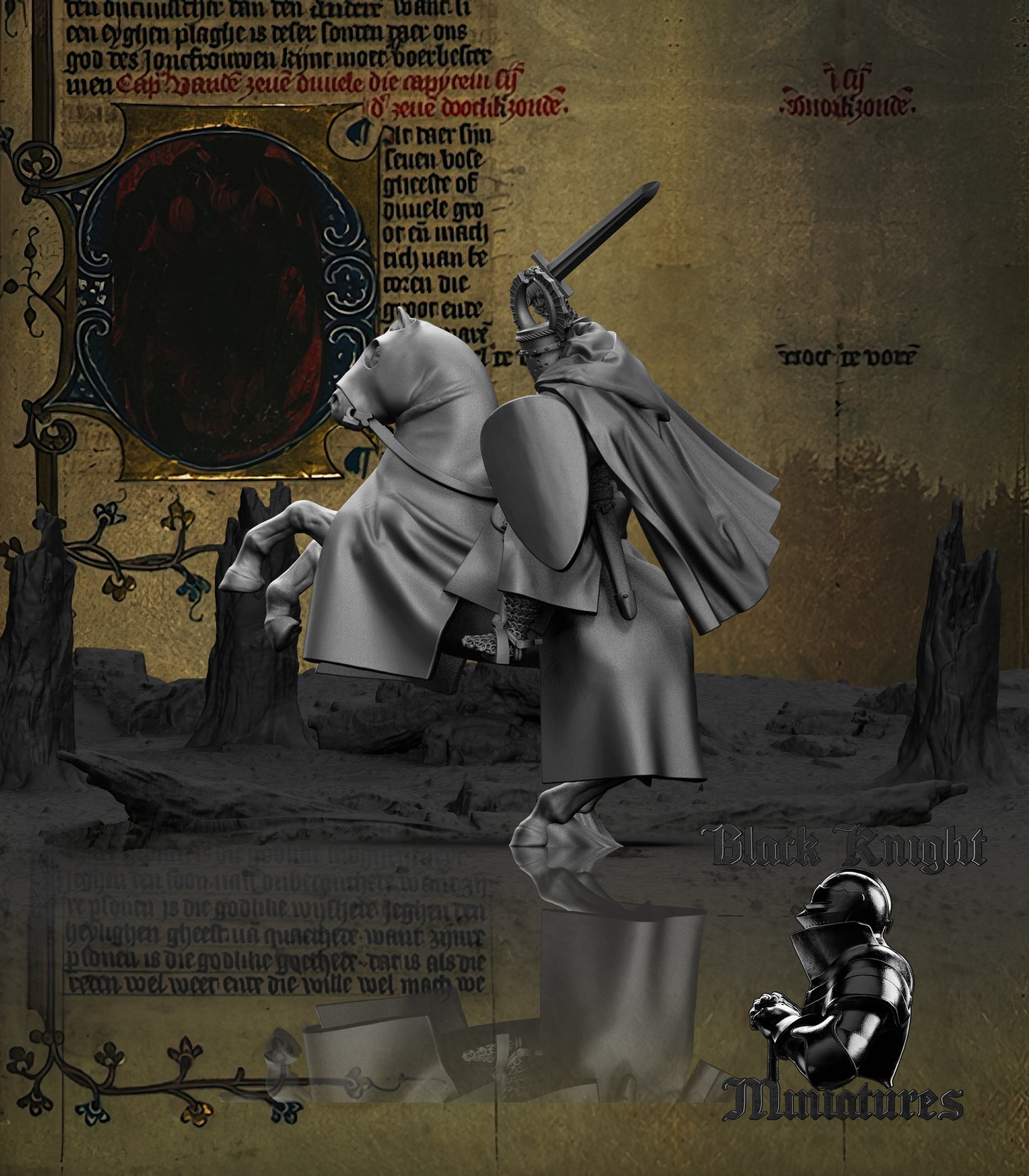 13th Century Teutonic Knights Mounted Command Group | 28mm Scale | Black Knight Miniatures