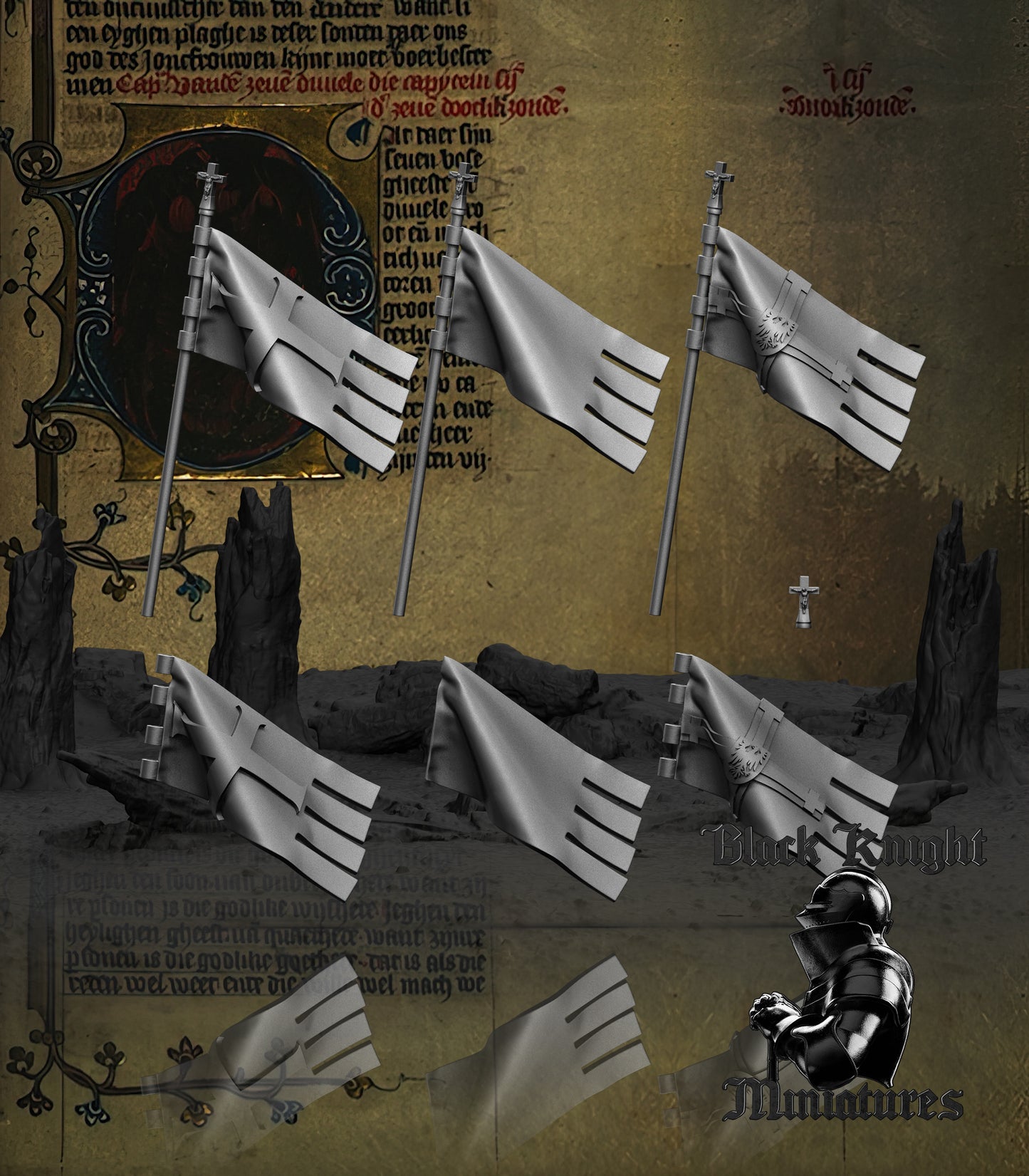13th Century Teutonic Knights Mounted Command Group | 28mm Scale | Black Knight Miniatures