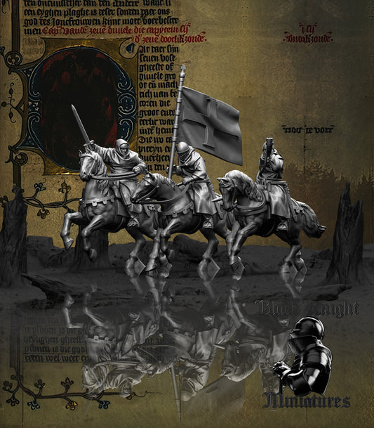13th Century Teutonic Sergeants Mounted Command Group | 28mm Scale | Black Knight Miniatures