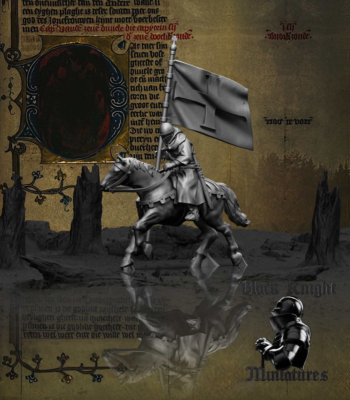 13th Century Teutonic Sergeants Mounted Command Group | 28mm Scale | Black Knight Miniatures