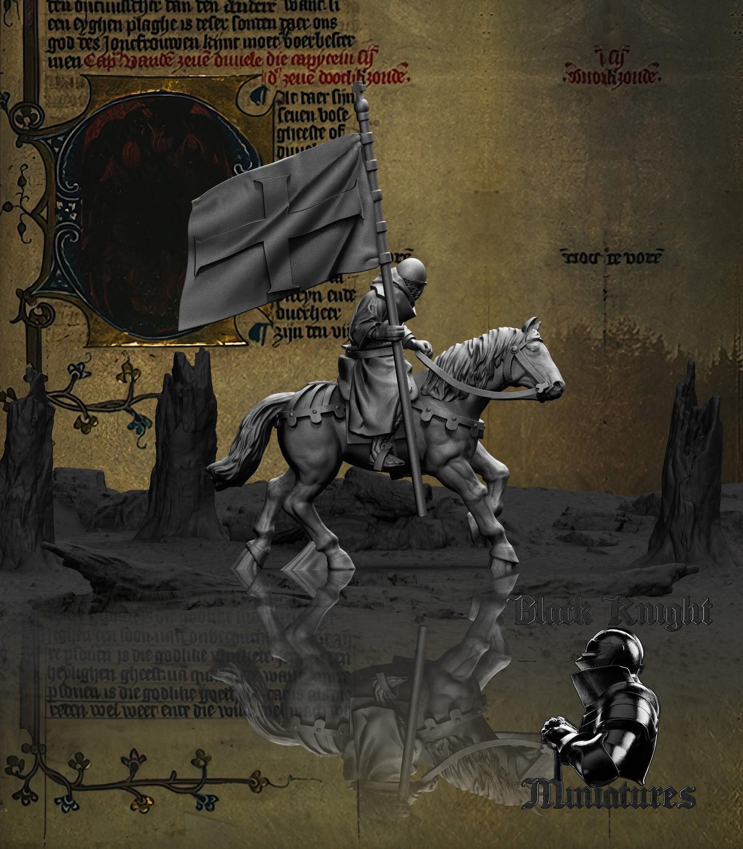 13th Century Teutonic Sergeants Mounted Command Group | 28mm Scale | Black Knight Miniatures