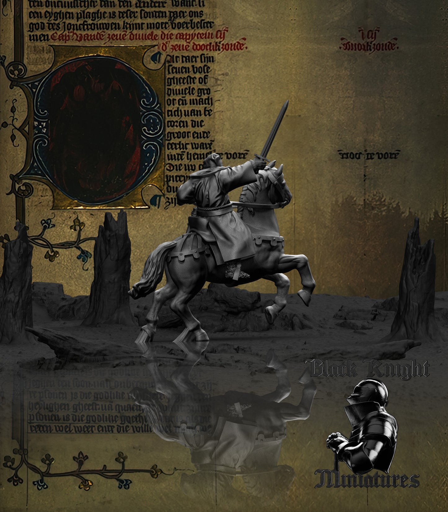 13th Century Teutonic Sergeants Mounted Command Group | 28mm Scale | Black Knight Miniatures