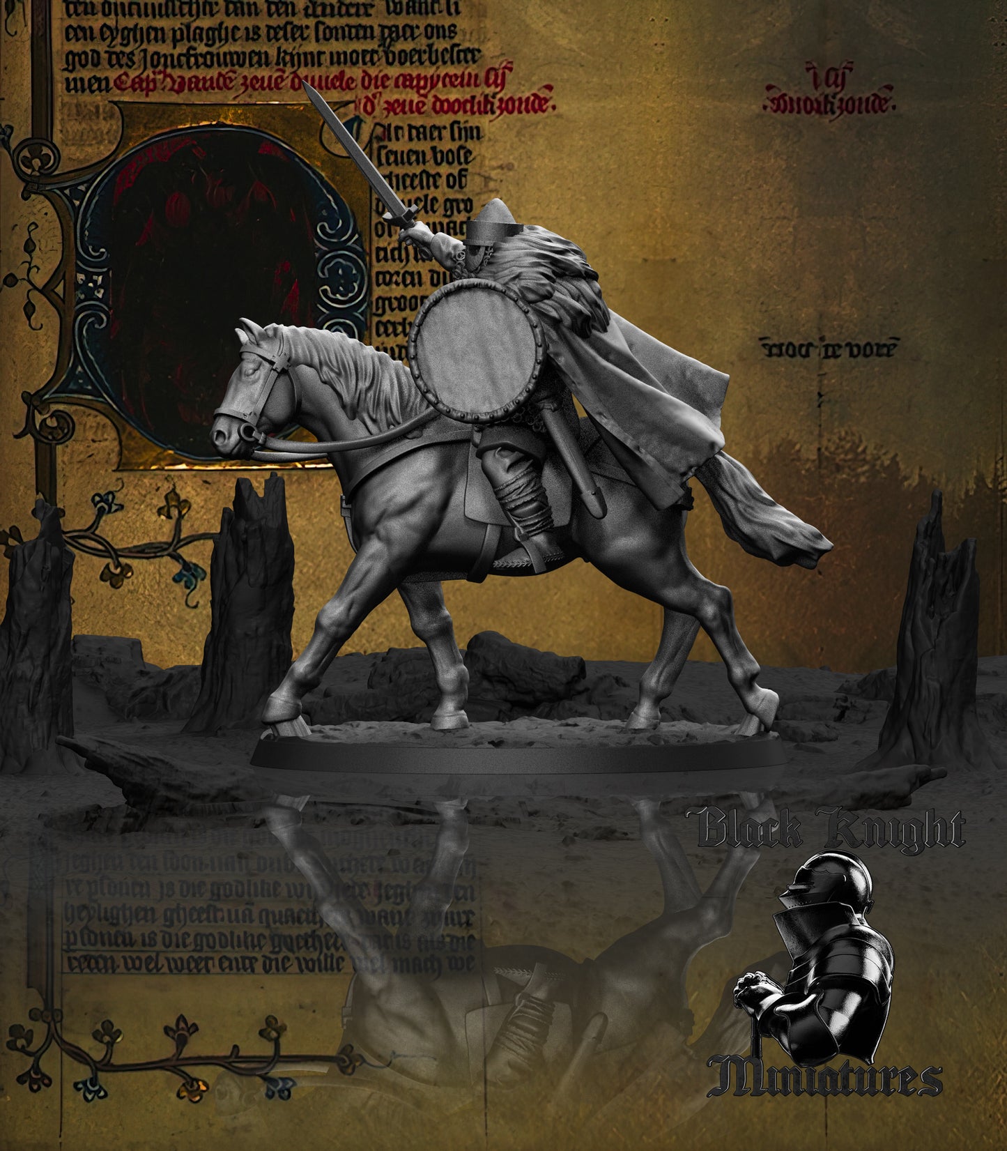 13th Century Prussian Cavalry Command Group | 28mm Scale | Black Knight Miniatures
