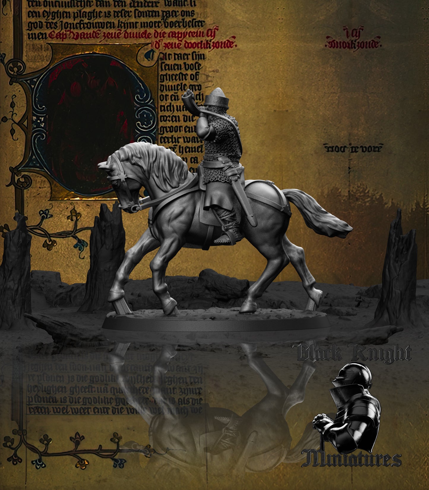 13th Century Prussian Cavalry Command Group | 28mm Scale | Black Knight Miniatures