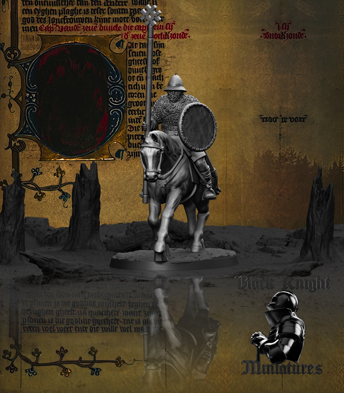 13th Century Prussian Cavalry Command Group | 28mm Scale | Black Knight Miniatures