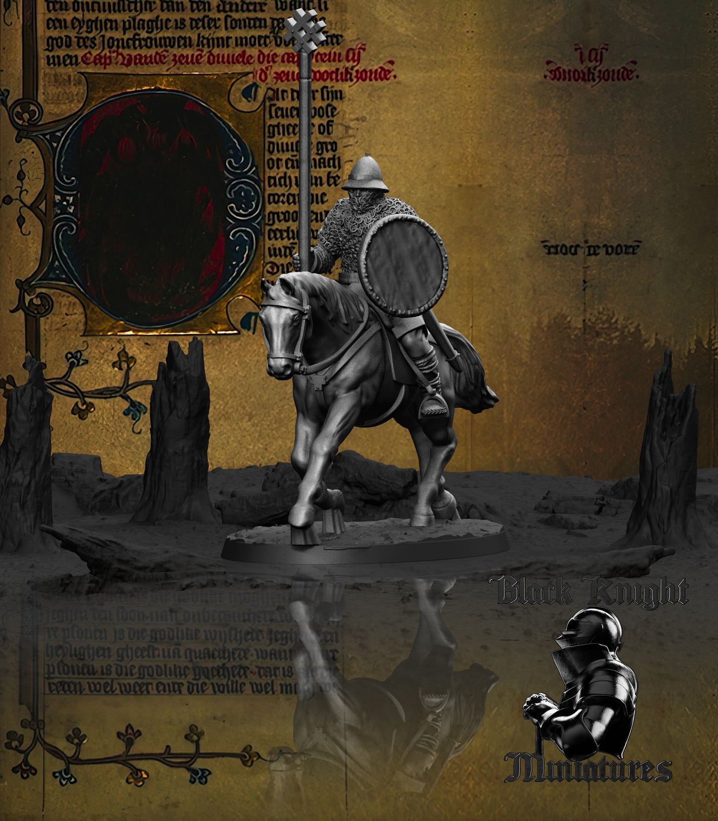 13th Century Prussian Cavalry Command Group | 28mm Scale | Black Knight Miniatures
