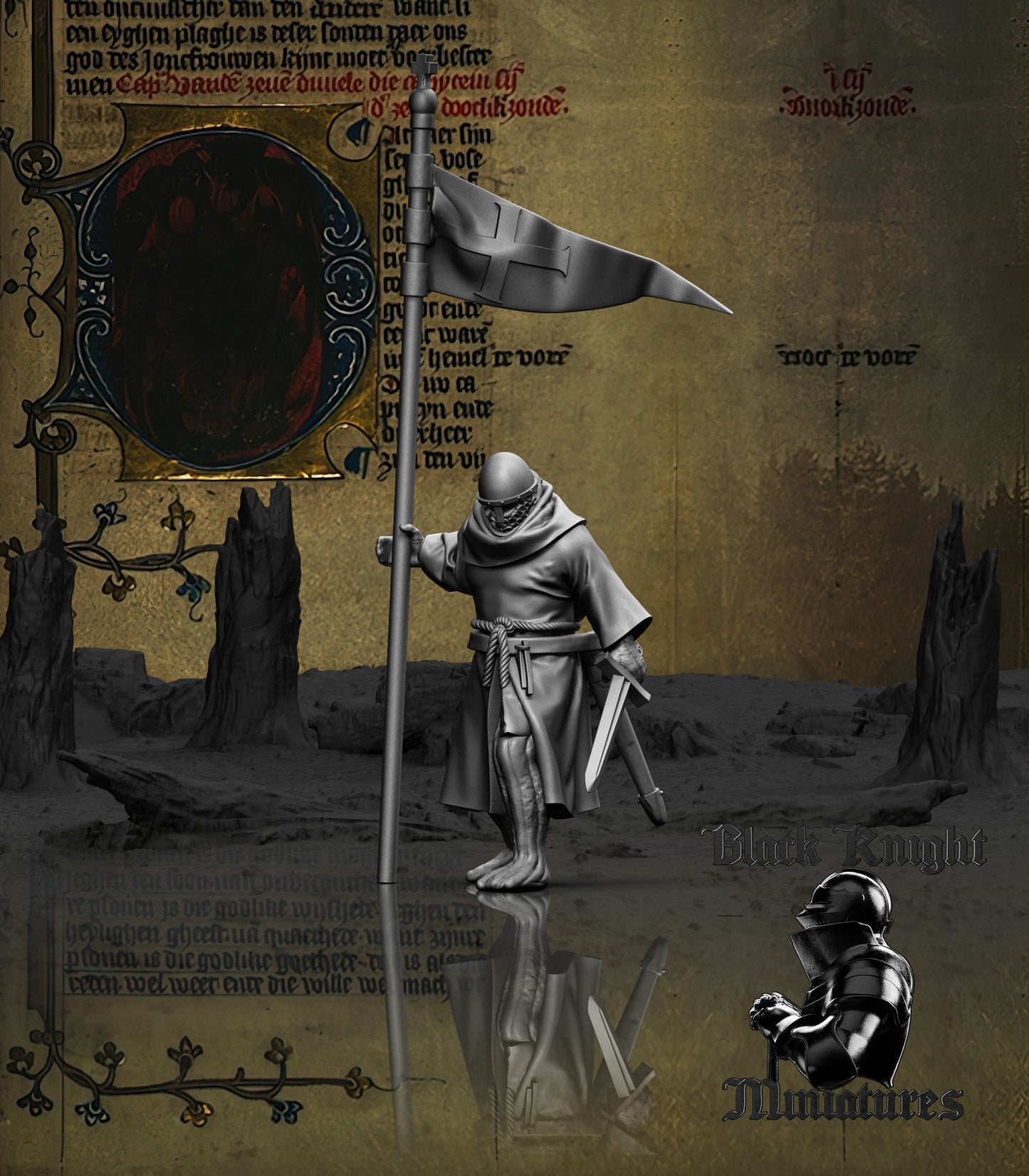 13th Century Teutonic Sergeants on Foot Command Group | 28mm Scale | Black Knight Miniatures
