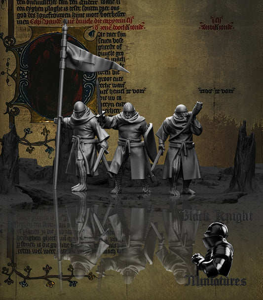 13th Century Teutonic Sergeants on Foot Command Group | 28mm Scale | Black Knight Miniatures
