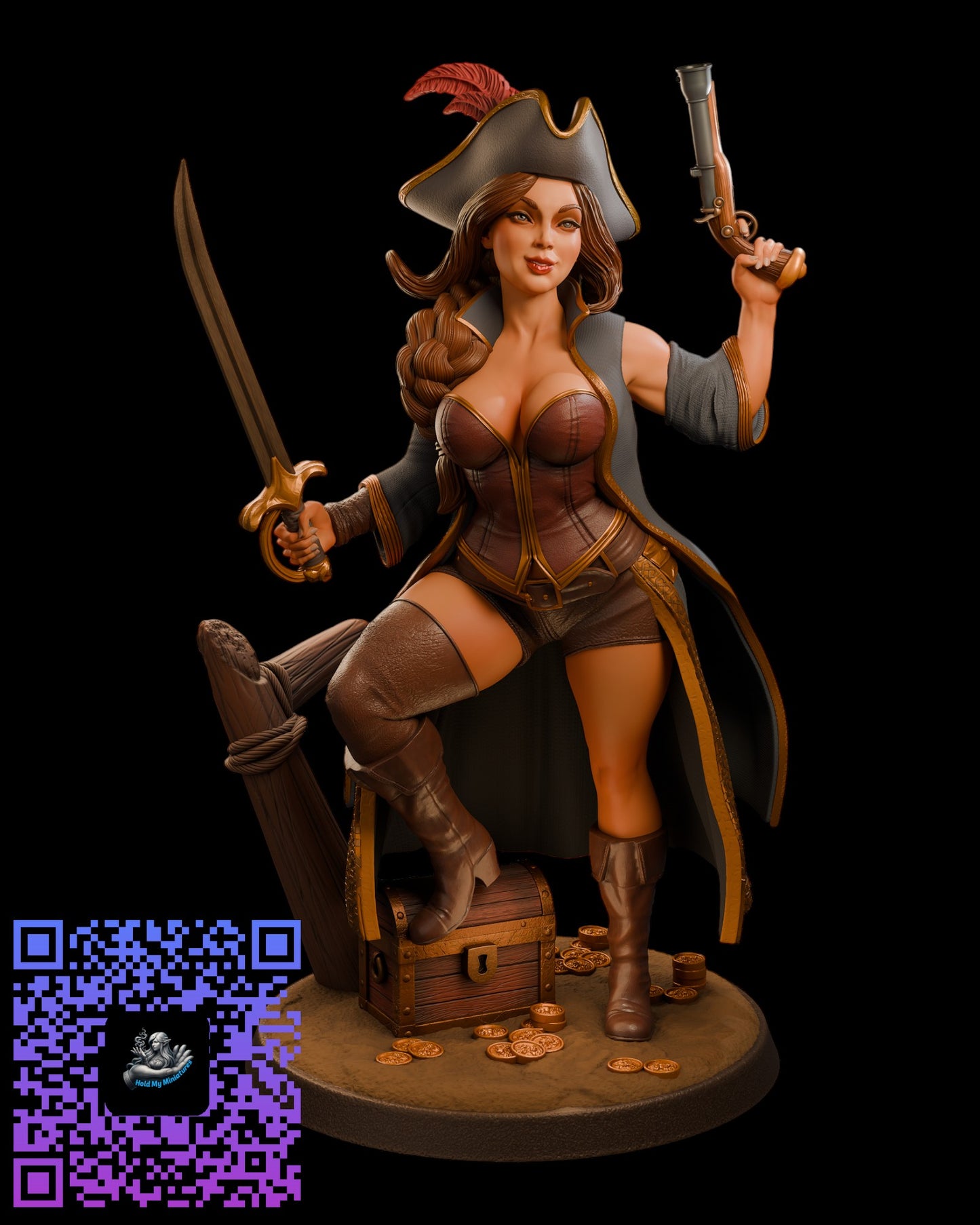 Pirate Captain Aria | 35mm / 75mm | Hold My Miniatures