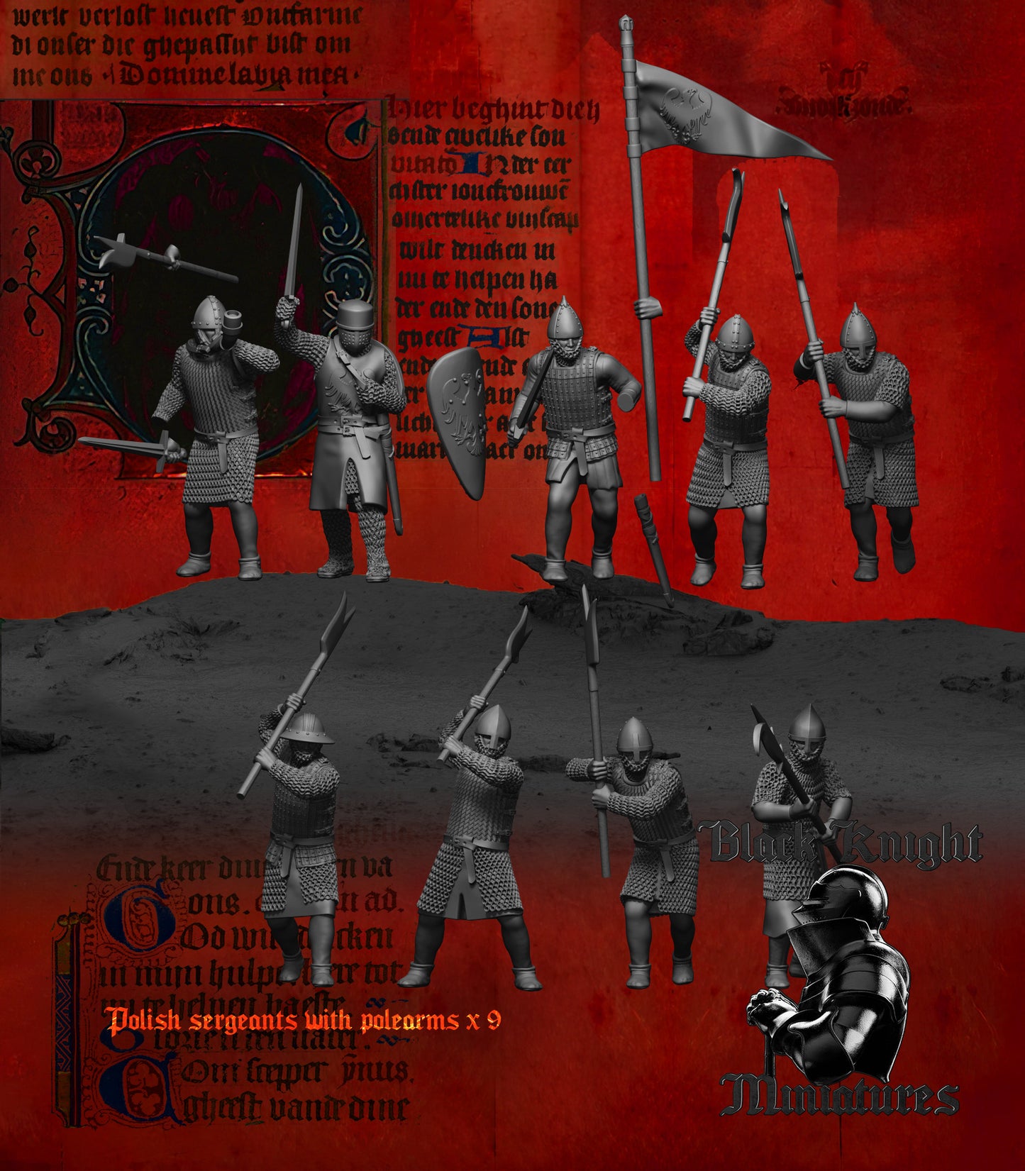13th Century Polish Sergeants with Polearms | 28mm Scale | Black Knight Miniatures