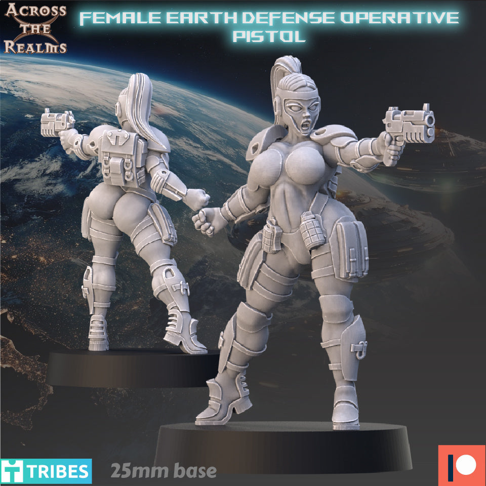 Female Earth Defense Operative with Pistol & Stun Rod  | 32mm Scale | Across the Realms