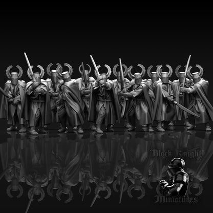 13th Century Teutonic Knights with Winged Great Helms and Faussarts  | 28mm Scale | Black Knight Miniatures