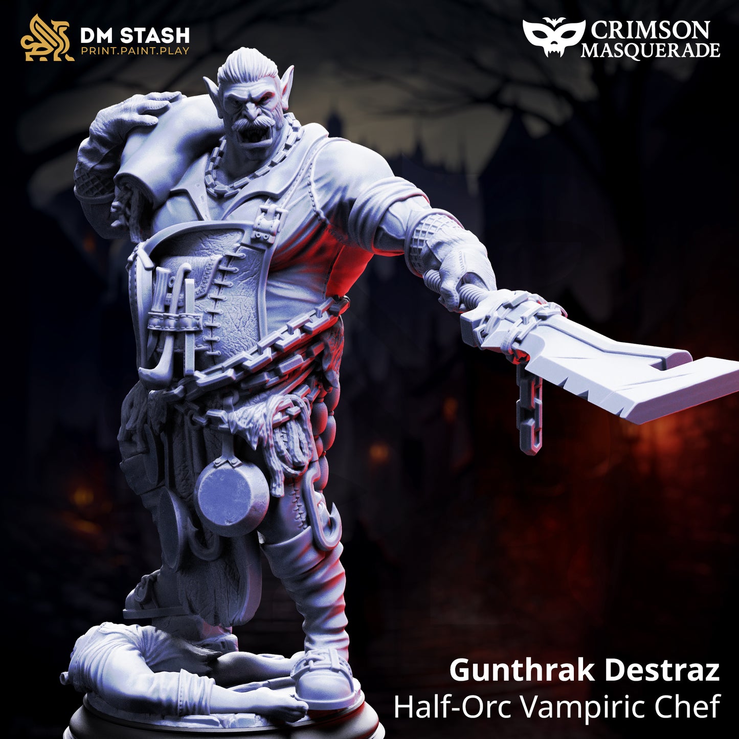 Gunthrak Destraz - Half-Orc Vampiric Chef | 32mm / 75mm Scale | DM Stash