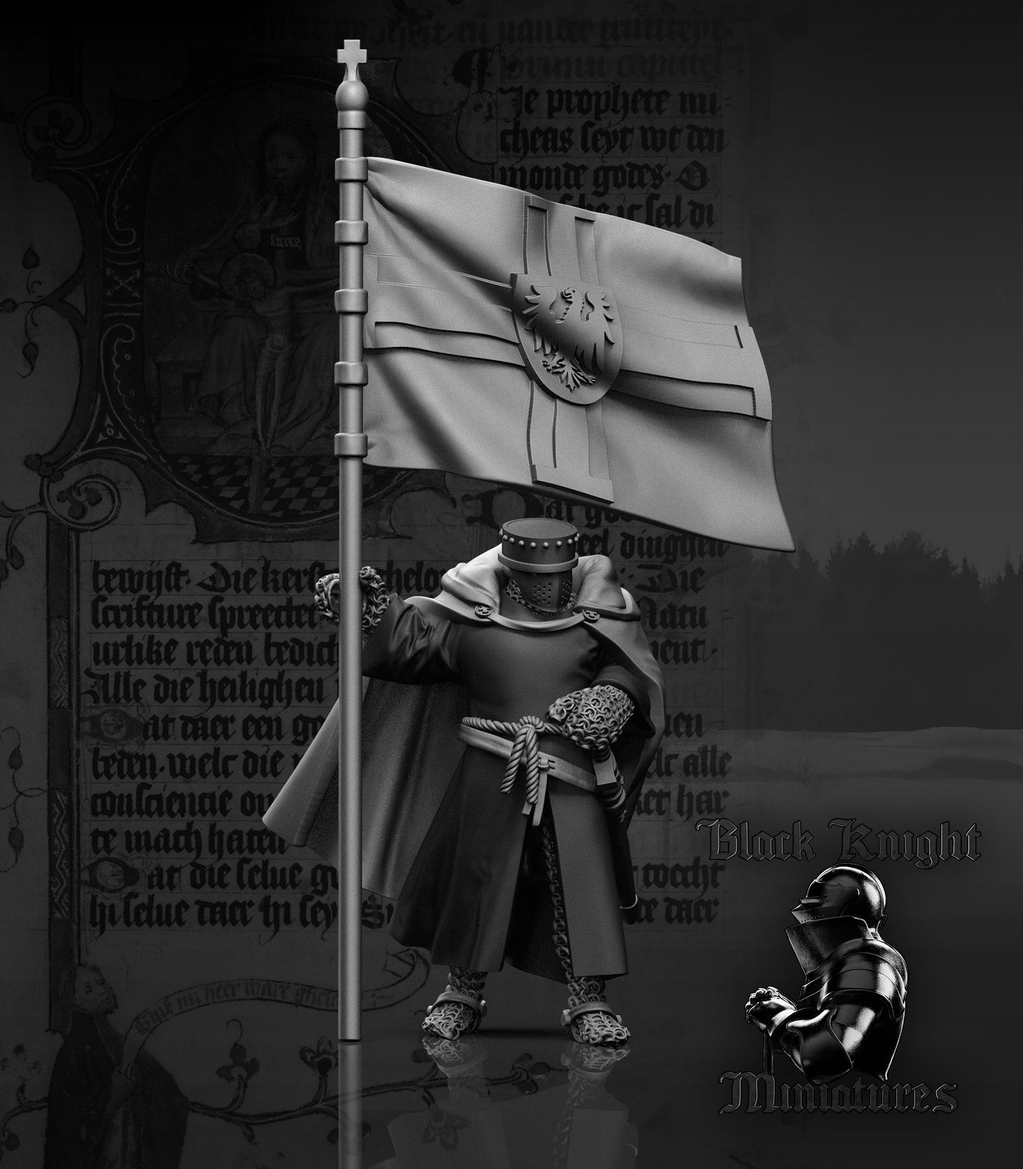 13th Century Teutonic Knights on Foot Command Group | 28mm Scale | Black Knight Miniatures