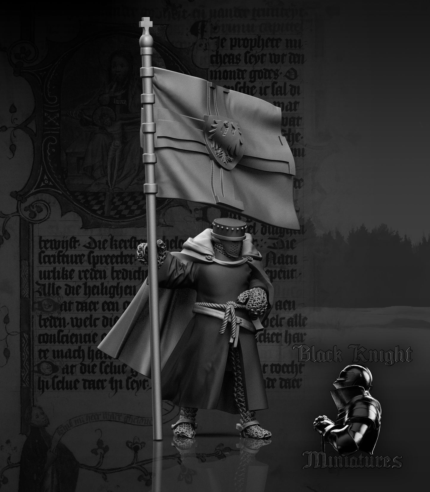 13th Century Teutonic Knights on Foot Command Group | 28mm Scale | Black Knight Miniatures