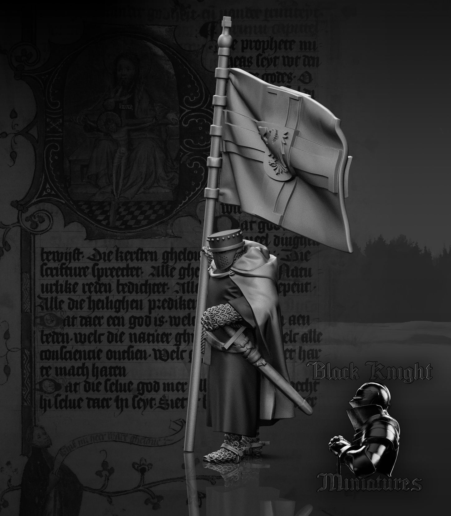 13th Century Teutonic Knights on Foot Command Group | 28mm Scale | Black Knight Miniatures