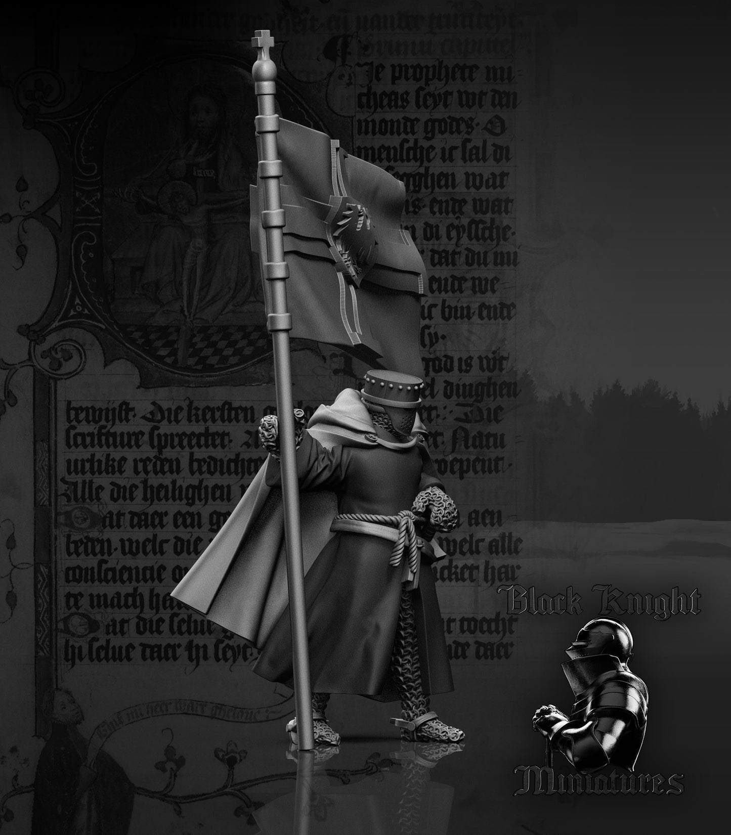 13th Century Teutonic Knights on Foot Command Group | 28mm Scale | Black Knight Miniatures