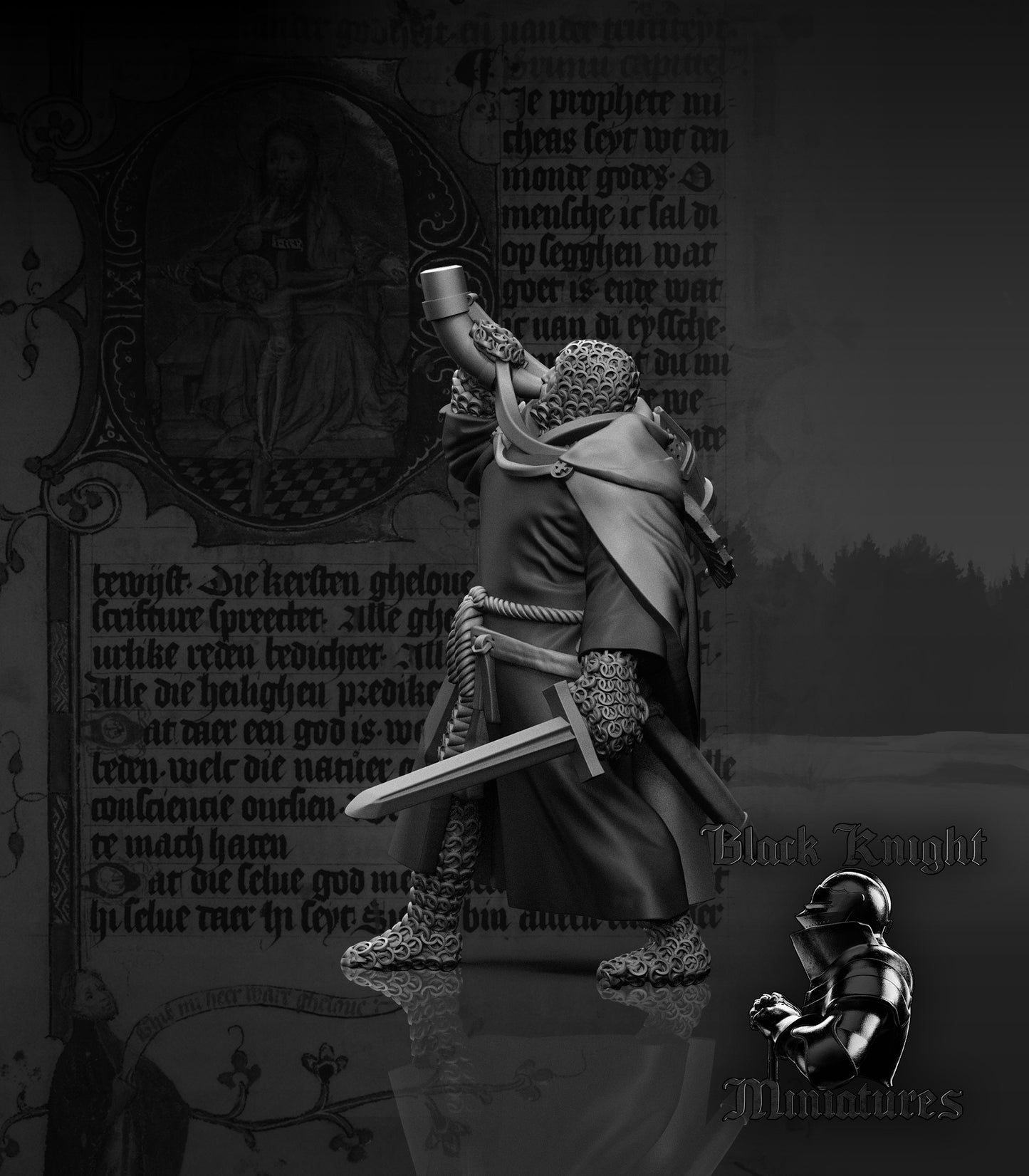 13th Century Teutonic Knights on Foot Command Group | 28mm Scale | Black Knight Miniatures
