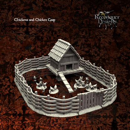 Chickens & Chicken Coop | 28mm Scale | Reconquer Designs