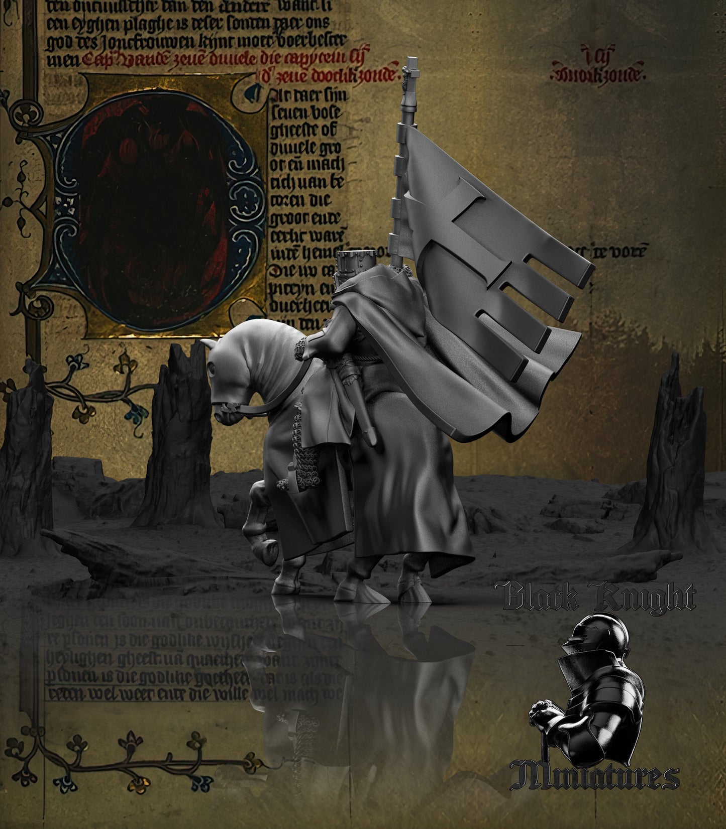 13th Century Teutonic Knights Mounted Command Group | 28mm Scale | Black Knight Miniatures