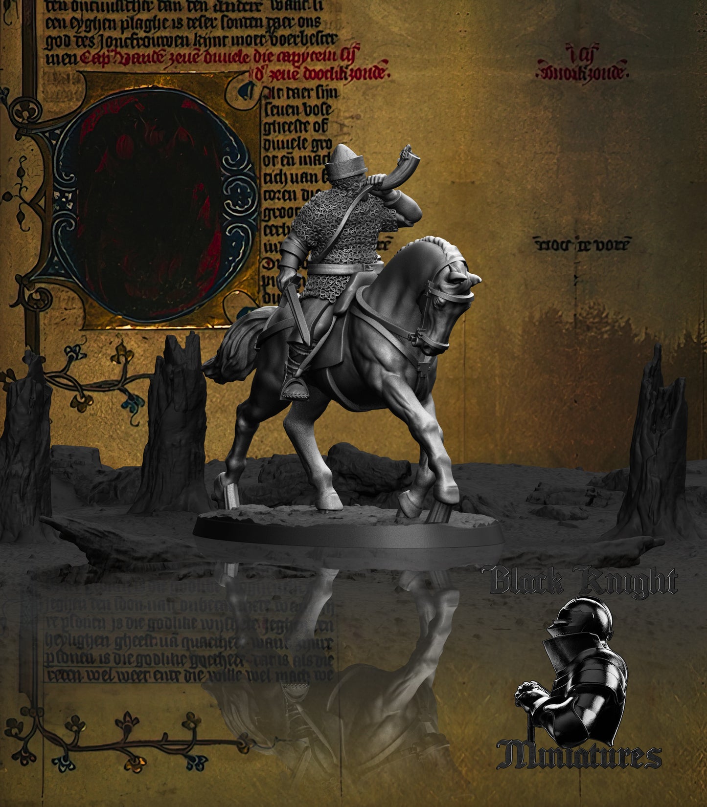 13th Century Prussian Cavalry Command Group | 28mm Scale | Black Knight Miniatures