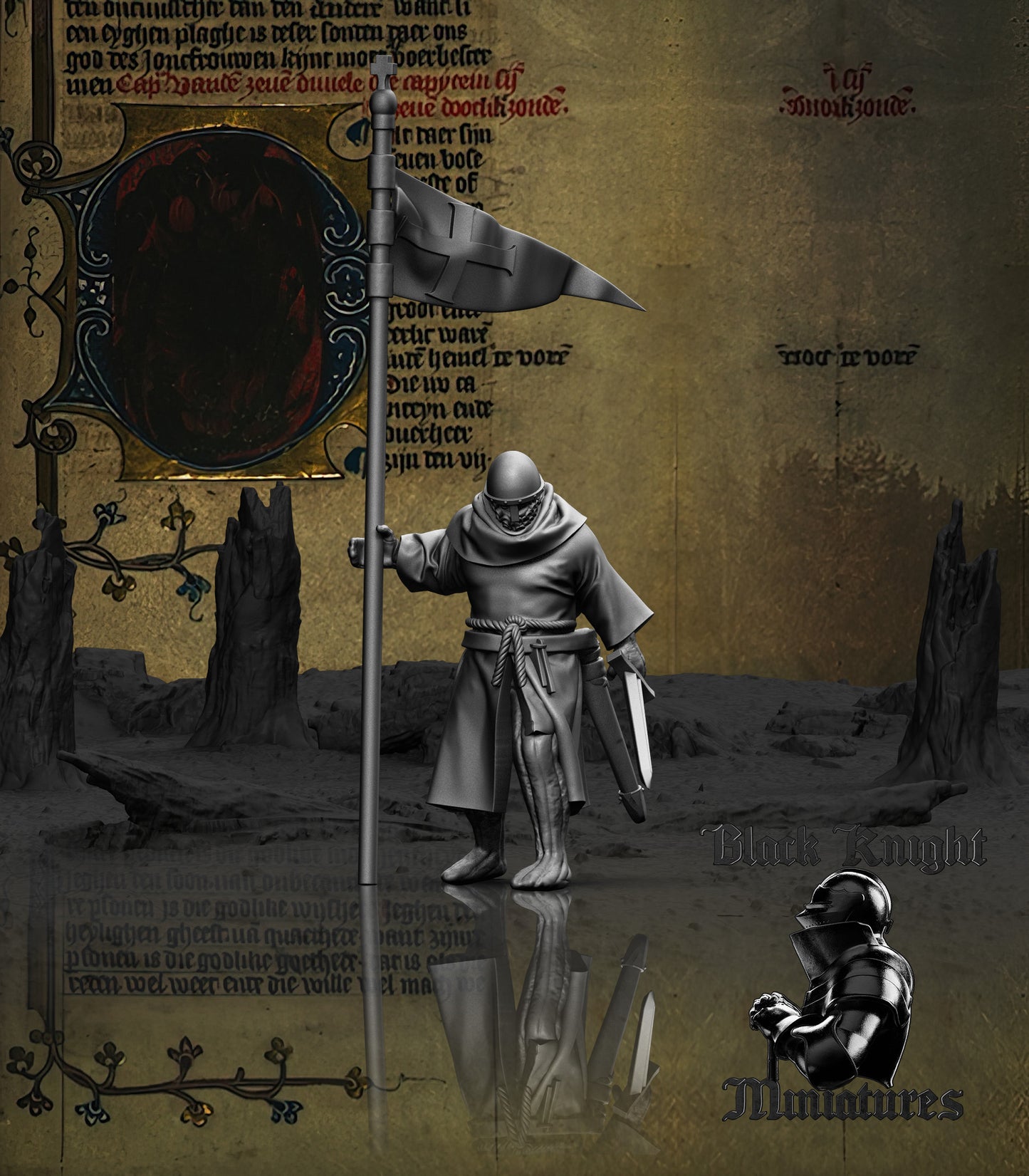 13th Century Teutonic Sergeants on Foot Command Group | 28mm Scale | Black Knight Miniatures