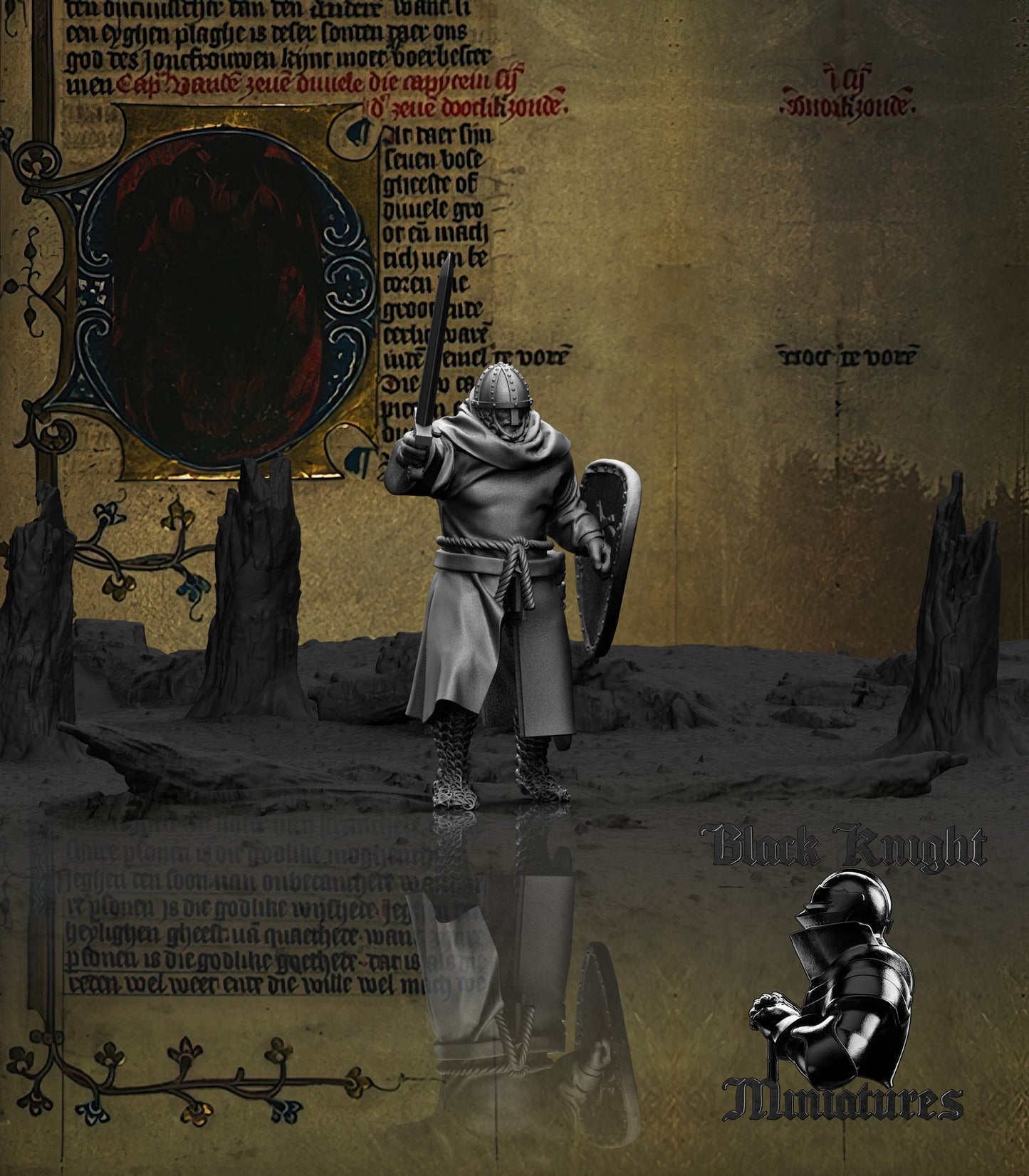 13th Century Teutonic Sergeants on Foot Command Group | 28mm Scale | Black Knight Miniatures
