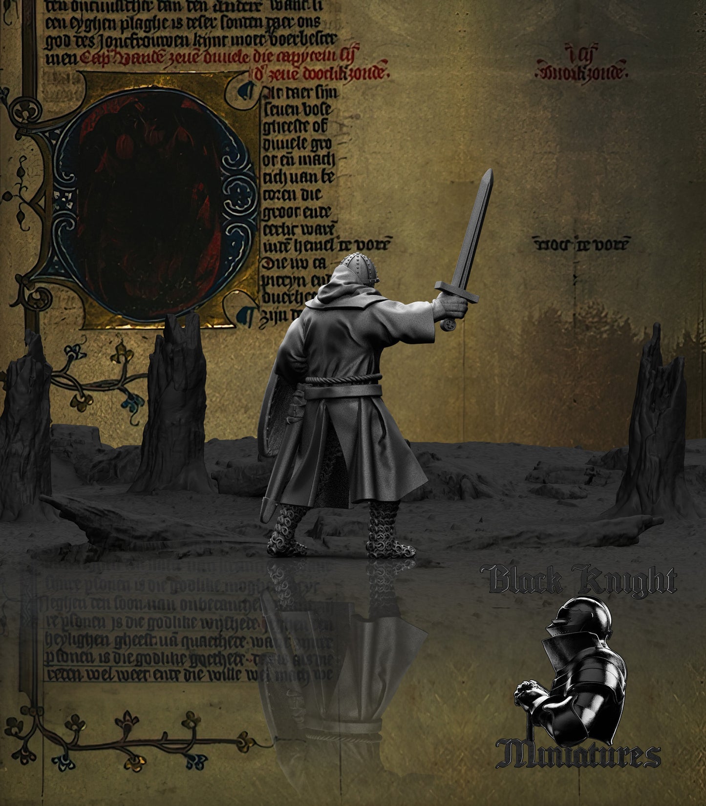 13th Century Teutonic Sergeants on Foot Command Group | 28mm Scale | Black Knight Miniatures
