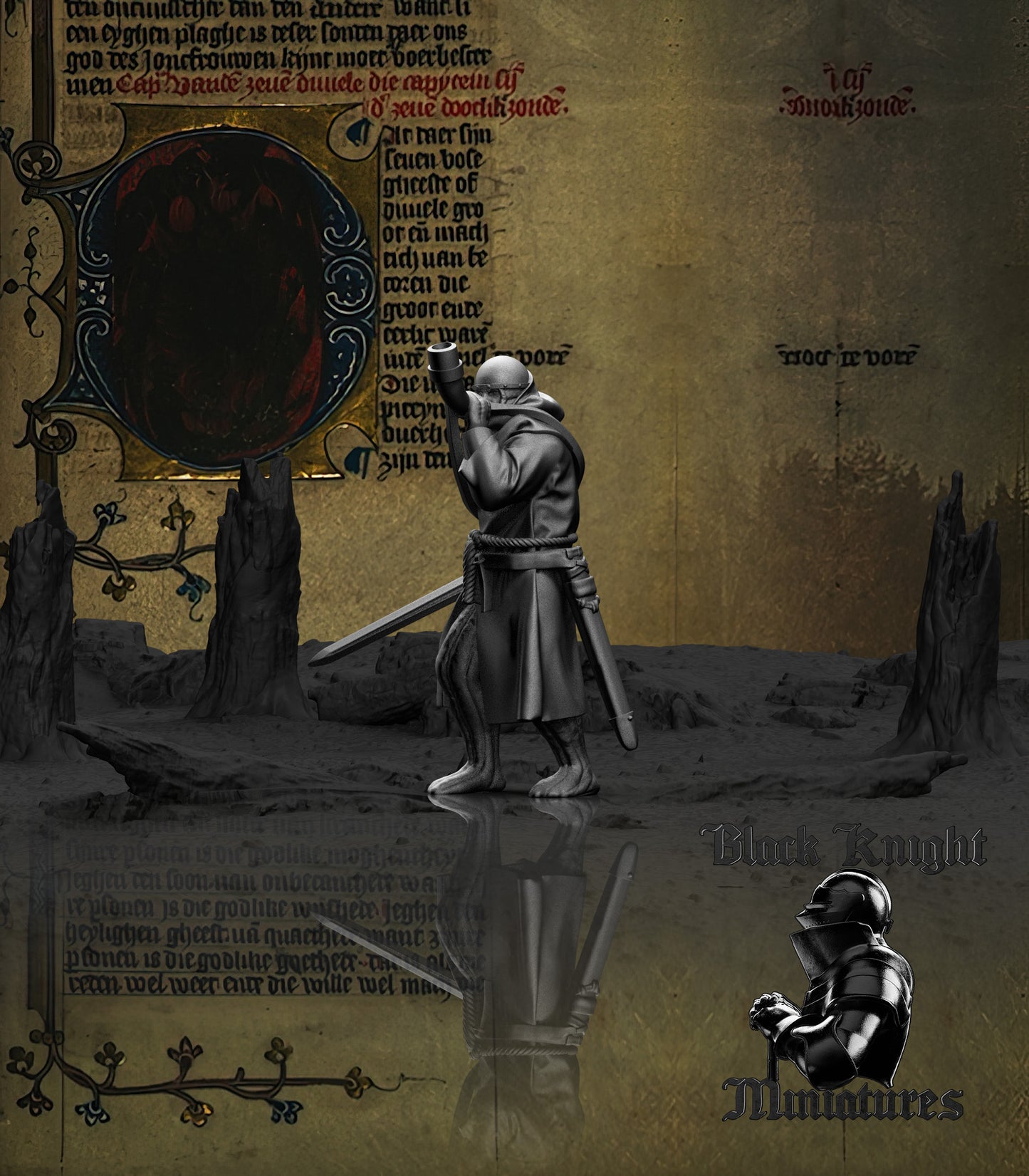 13th Century Teutonic Sergeants on Foot Command Group | 28mm Scale | Black Knight Miniatures