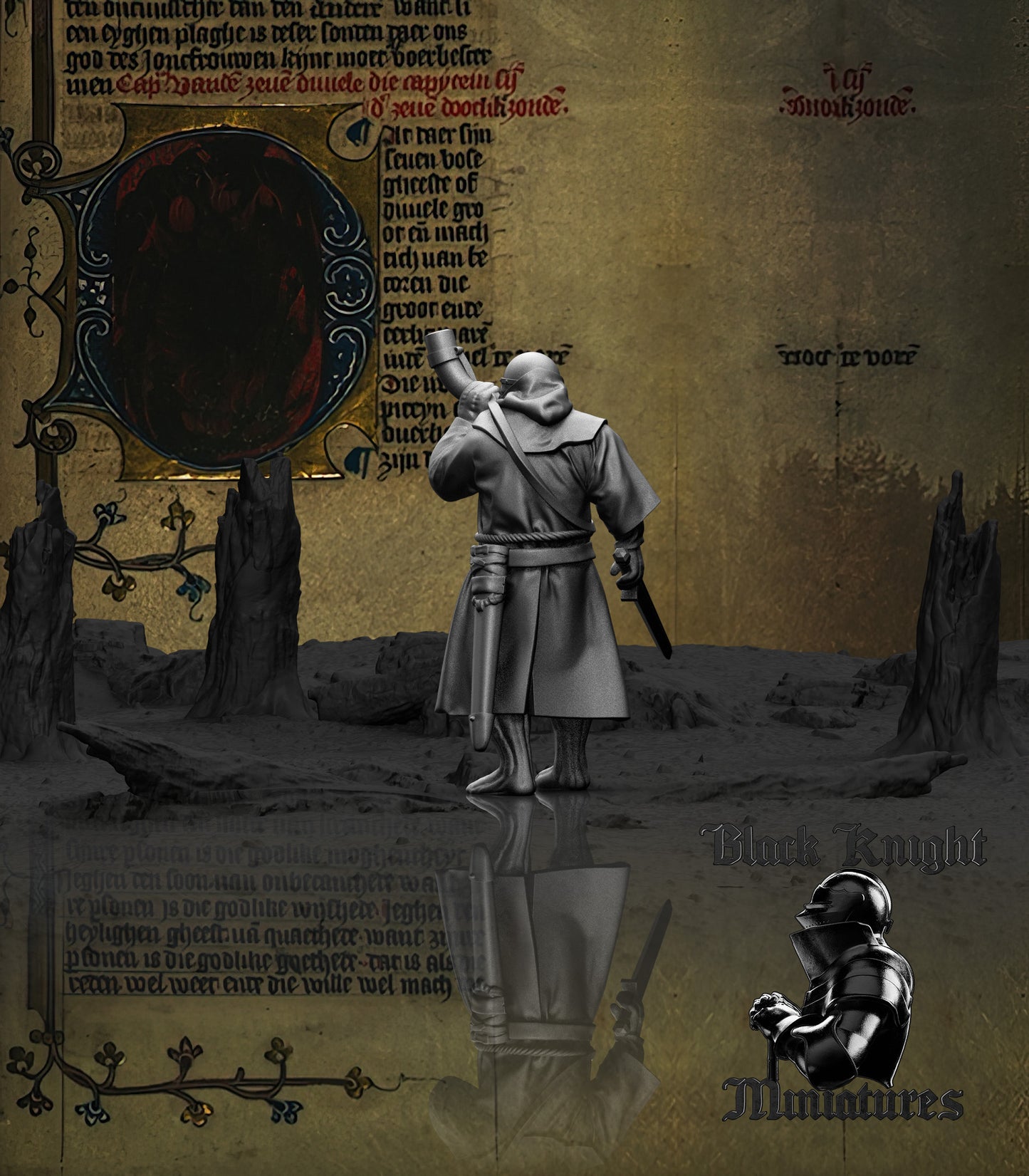 13th Century Teutonic Sergeants on Foot Command Group | 28mm Scale | Black Knight Miniatures